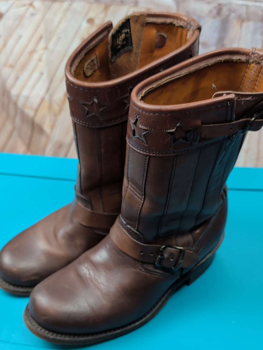 FRYE Company 150 Year ENGINEER STAR BOOTS Women's 8 Brown Leather